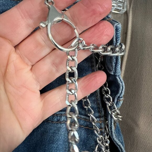 Denim Blvd Los Angeles Medium Wash Boyfriend Chain Side Jeans, Size Small - Picture 4 of 12